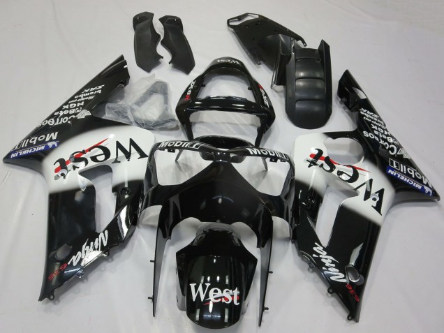 2003-2004 Glossy Black White West Kawasaki ZX6R Motorcycle Fairings Australia