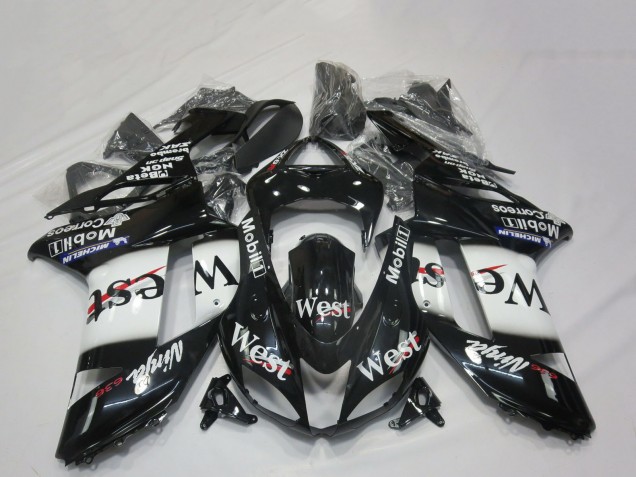 2007-2008 Glossy Black White West Kawasaki ZX6R Motorcycle Fairings Australia