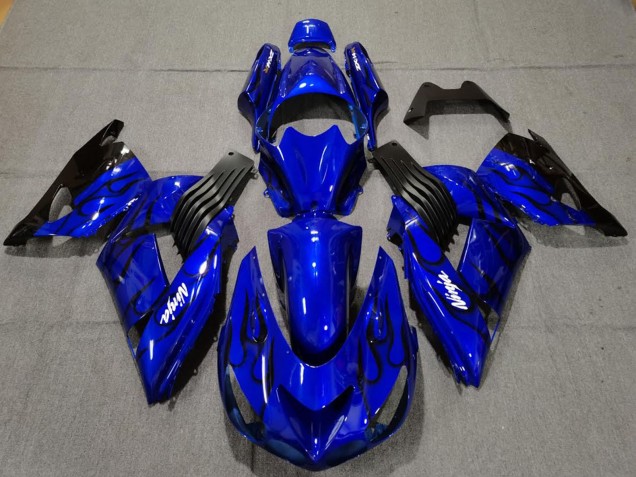 2006-2011 Blue Black Flame Kawasaki ZX14R Motorcycle Fairings Australia