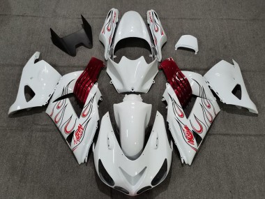 2006-2011 White Red Flame Kawasaki ZX14R Motorcycle Fairings Australia