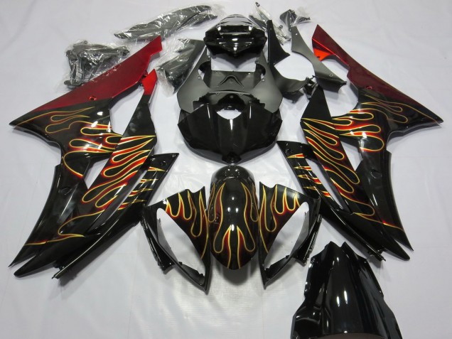 2008-2016 Red Glossy Black Gold Flame Yamaha R6 Motorcycle Fairings Australia