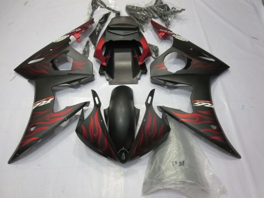 2003-2004 Matte Black Red Flame Yamaha R6 Motorcycle Fairings Australia
