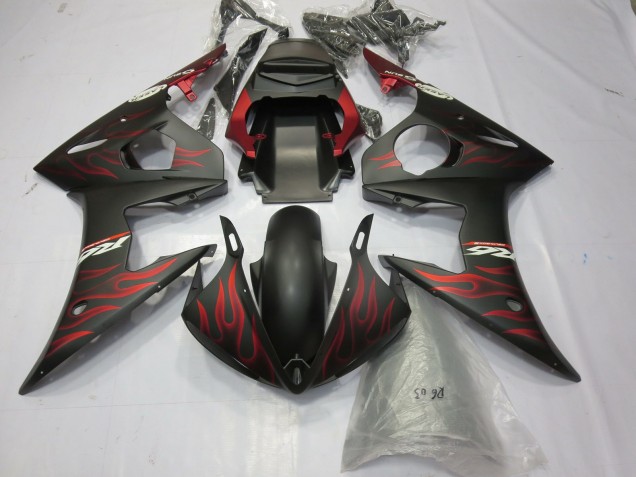 2003-2004 Matte Black Red Flame Yamaha R6 Motorcycle Fairings Australia