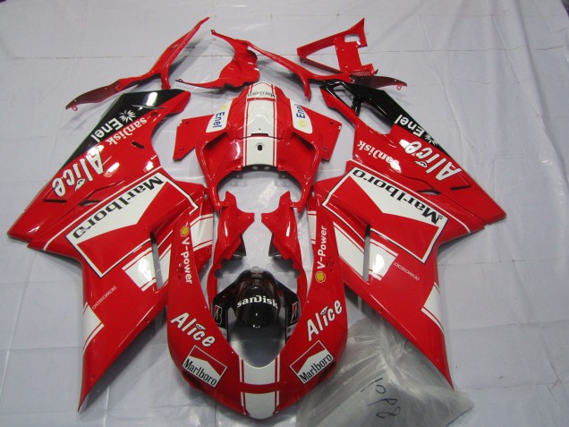 2007-2014 White Red Glossy Black Marlboro Alice Ducati 848 1098 1198 Motorcycle Fairings Australia