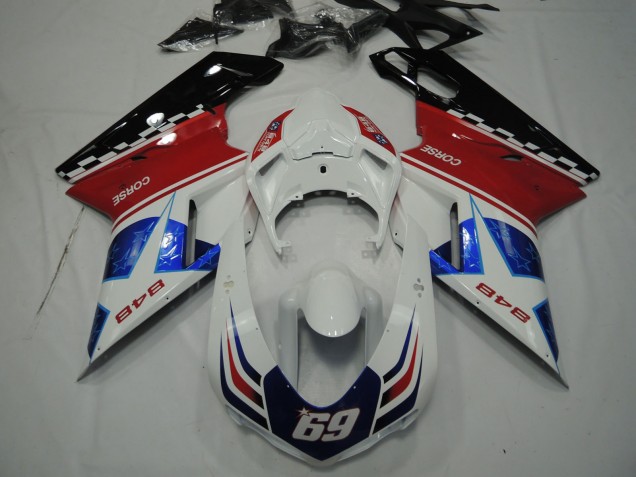 2007-2014 White Red Blue Glossy Black Corse 69 Ducati 848 Motorcycle Fairings Australia