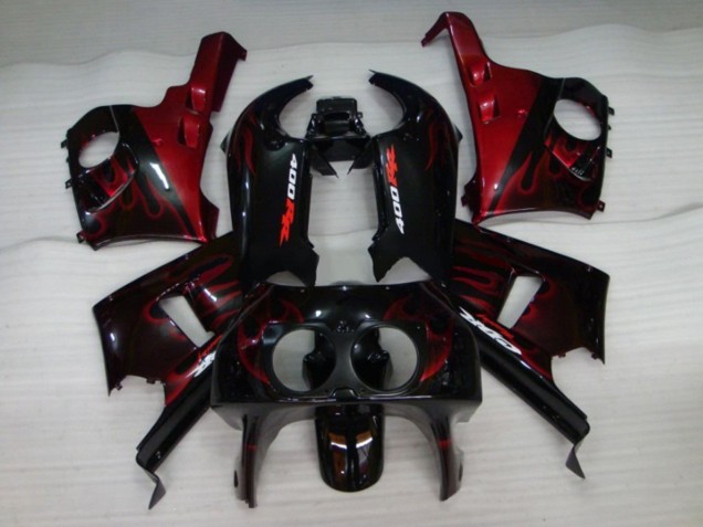 1990-1999 Glossy Black Red Flame Honda CBR400RR NC29 Motorcycle Fairings Australia