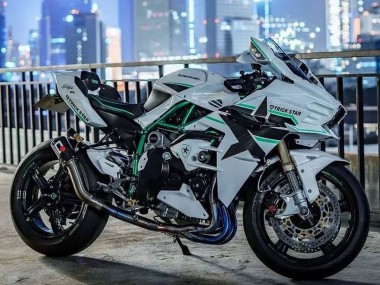 2015-2022 White with Green Lines Kawasaki Ninja H2 Motorcycle Fairings Australia