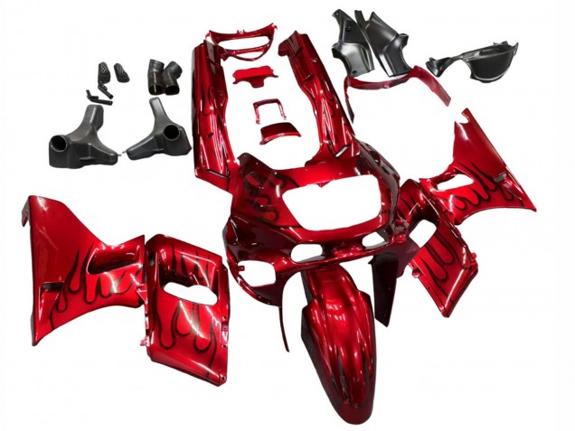 1998-2003 Red with Black Flame Kawasaki ZZR600 Motorcycle Fairings Australia