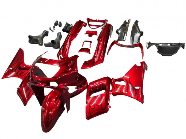 1998-2003 Red with Black Flame Kawasaki ZZR600 Motorcycle Fairings Australia