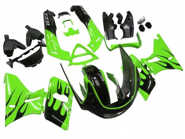 1993-2007 Green Glossy Black Flame Kawasaki ZZR400 Motorcycle Fairings Australia