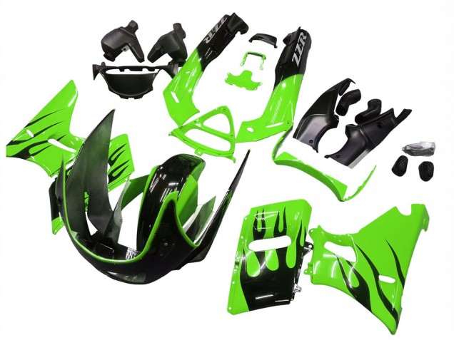 1998-2003 Green Glossy Black Flame Kawasaki ZZR600 Motorcycle Fairings Australia