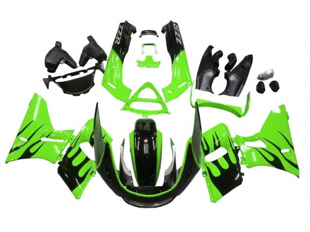 1998-2003 Green Glossy Black Flame Kawasaki ZZR600 Motorcycle Fairings Australia
