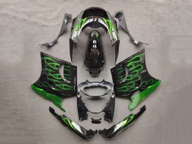 1993-2003 Glossy Black Green Flame Kawasaki ZZR1100 Motorcycle Fairings Australia
