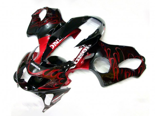 1999-2000 Glossy Black Red Flame Honda CBR600 F4 Motorcycle Fairings Australia