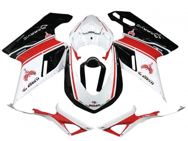 2007-2014 White Red Glossy Black Ducati 1198 Motorcycle Fairings Australia
