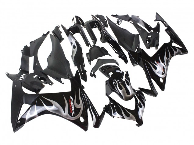 2013-2015 Glossy Black Silver Flame Honda CBR500R Motorcycle Fairings Australia