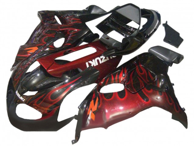 1998-2003 Glossy Black Red Flame Suzuki TL1000R Motorcycle Fairings Australia