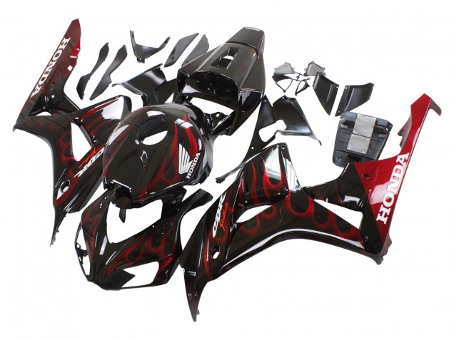 2006-2007 Glossy Black Red Flame Honda CBR1000RR Motorcycle Fairing Australia