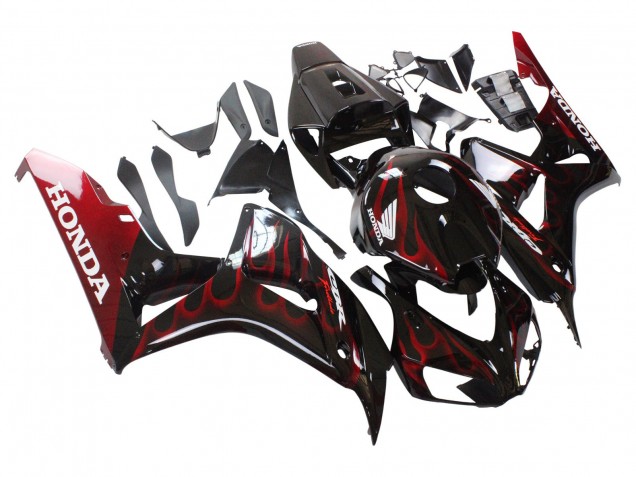 2006-2007 Glossy Black Red Flame Honda CBR1000RR Motorcycle Fairing Australia