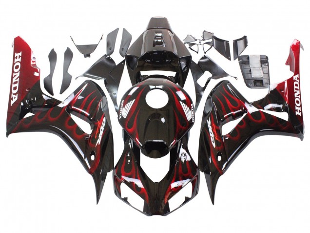 2006-2007 Glossy Black Red Flame Honda CBR1000RR Motorcycle Fairing Australia