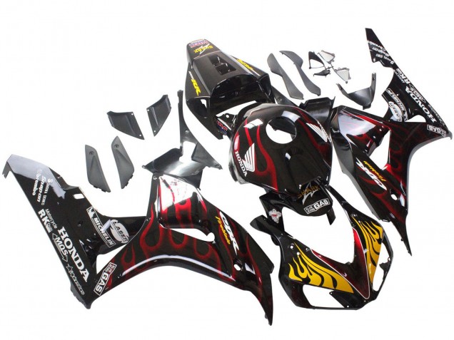 2006-2007 Glossy Black Yellow Red Flame Honda CBR1000RR Motorcycle Fairings Australia