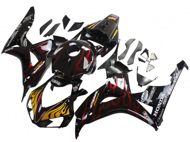 2006-2007 Glossy Black Yellow Red Flame Honda CBR1000RR Motorcycle Fairings Australia
