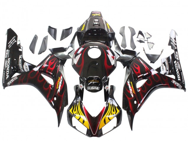 2006-2007 Glossy Black Yellow Red Flame Honda CBR1000RR Motorcycle Fairings Australia
