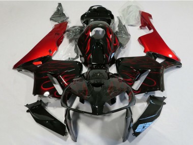 2005-2006 Glossy Black Red Flame Honda CBR600RR Motorcycle Fairing Australia