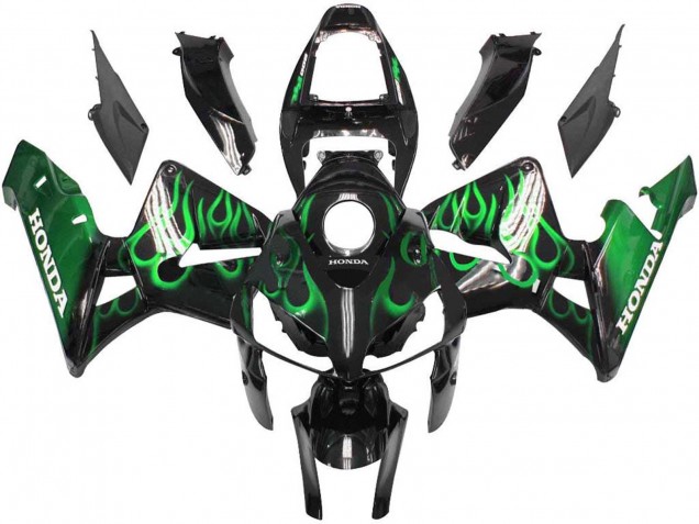 2005-2006 Glossy Black Green Flame Honda CBR600RR Motorcycle Fairings Australia