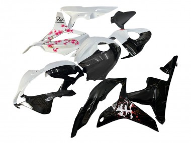 2007-2008 White Cherry Blossom Glossy Black Split Honda CBR600RR Motorcycle Fairings Australia