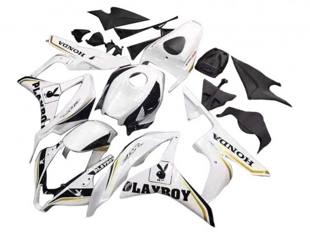 2007-2008 White Gold Glossy Black Playboy Honda CBR600RR Motorcycle Fairing Australia