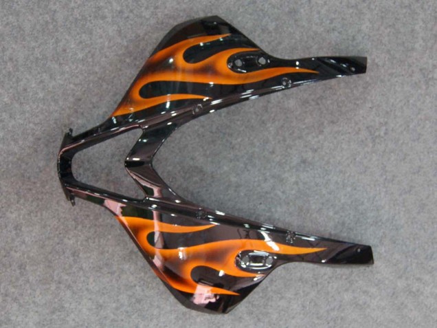 2007-2008 Glossy Black Orange Flame Honda CBR600RR Motorcycle Fairings Australia
