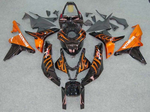 2007-2008 Glossy Black Orange Flame Honda CBR600RR Motorcycle Fairings Australia
