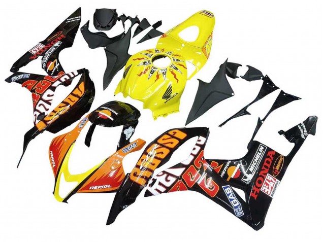 2007-2008 Yellow Orange Glossy Black Rossi Repsol Honda CBR600RR Motorcycle Fairings Australia