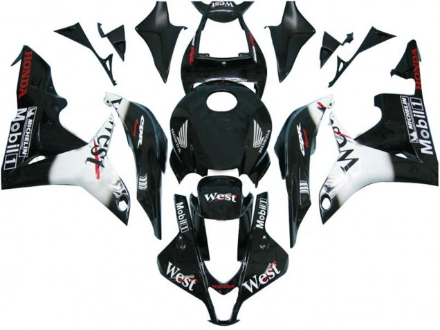 2007-2008 Glossy Black White West Honda CBR600RR Motorcycle Fairings Australia