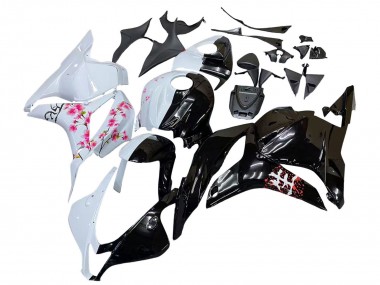 2009-2012 White Cherry Blossom Glossy Black Honda CBR600RR Motorcycle Fairings Australia