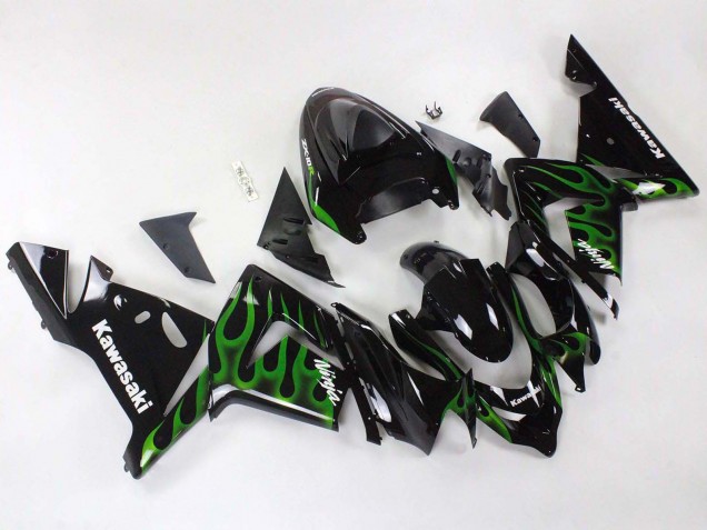 2004-2005 Black with Green Flame Ninja Kawasaki ZX10R Motorcycle Fairings Australia