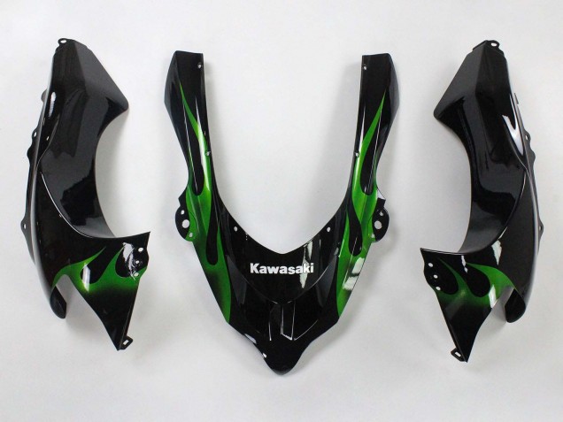 2004-2005 Black with Green Flame Ninja Kawasaki ZX10R Motorcycle Fairings Australia