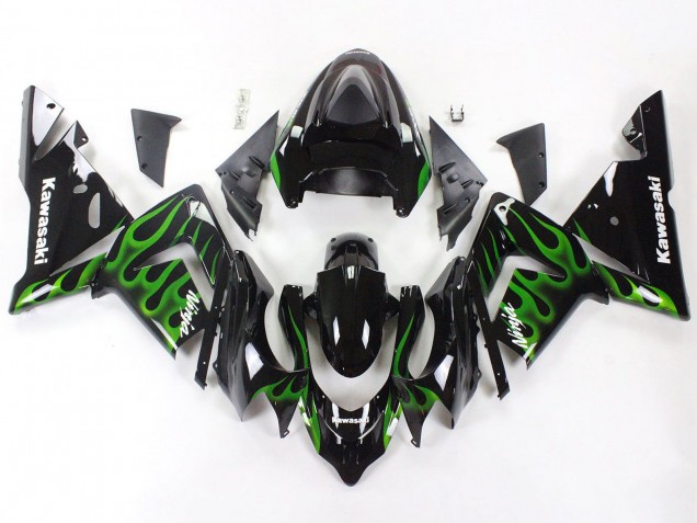 2004-2005 Black with Green Flame Ninja Kawasaki ZX10R Motorcycle Fairings Australia