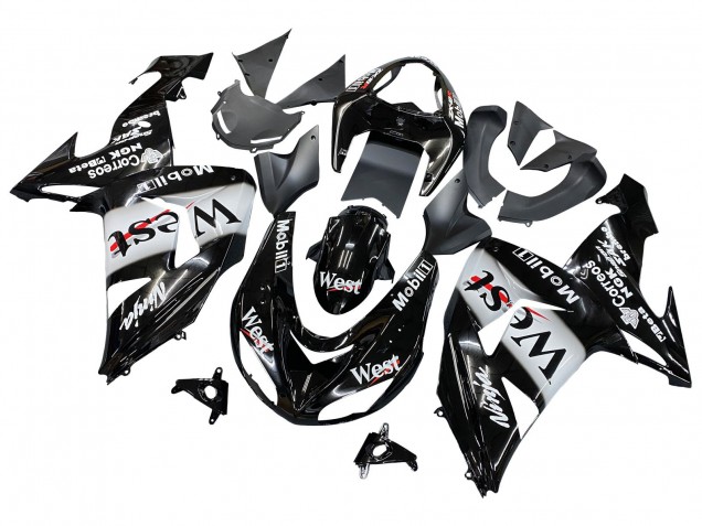 2006-2007 Glossy Black White West Kawasaki ZX10R Motorcycle Fairings Australia