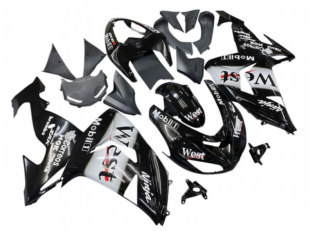 2006-2007 Glossy Black White West Kawasaki ZX10R Motorcycle Fairings Australia
