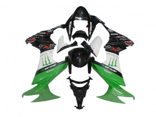 2008-2010 Glossy Black White Green Monster Kawasaki ZX10R Motorcycle Fairings Australia