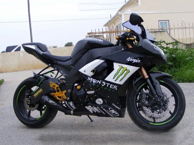 2008-2010 Glossy Black White Green Monster Elf Kawasaki ZX10R Motorcycle Fairings Australia