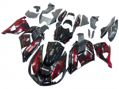 2006-2011 Glossy Black Red Flame Kawasaki ZX14R ZZR1400 Motorcycle Fairing Kits Australia