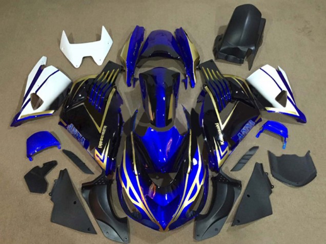 2006-2011 White Blue Gold Kawasaki ZX14R ZZR1400 Motorcycle Fairings Australia