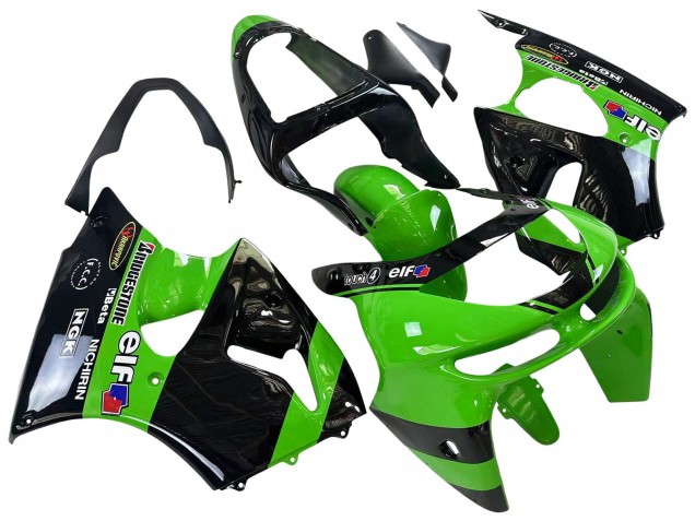 1998-1999 Green Glossy Black Elf Bridgestone Kawasaki ZX6R Motorcycle Fairings Australia