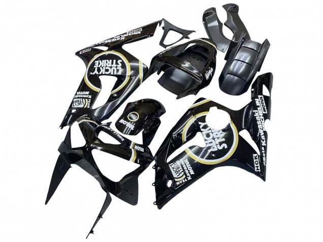 2003-2004 Glossy Black White Motul Lucky Strike Kawasaki ZX6R Motorcycle Fairings Australia