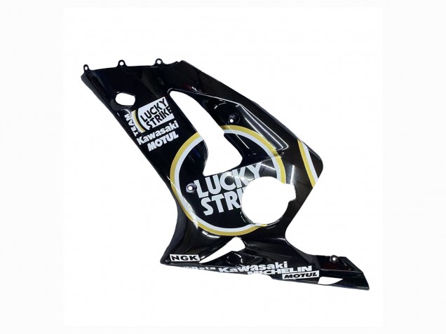 2003-2004 Glossy Black White Motul Lucky Strike Kawasaki ZX6R Motorcycle Fairings Australia