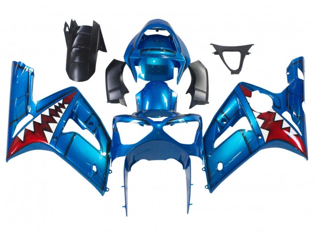 2003-2004 Blue White Red Shark Kawasaki ZX6R Motorcycle Fairings Australia