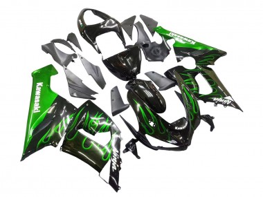 2005-2006 Glossy Black Green Flame Kawasaki ZX6R Motorcycle Fairing Australia